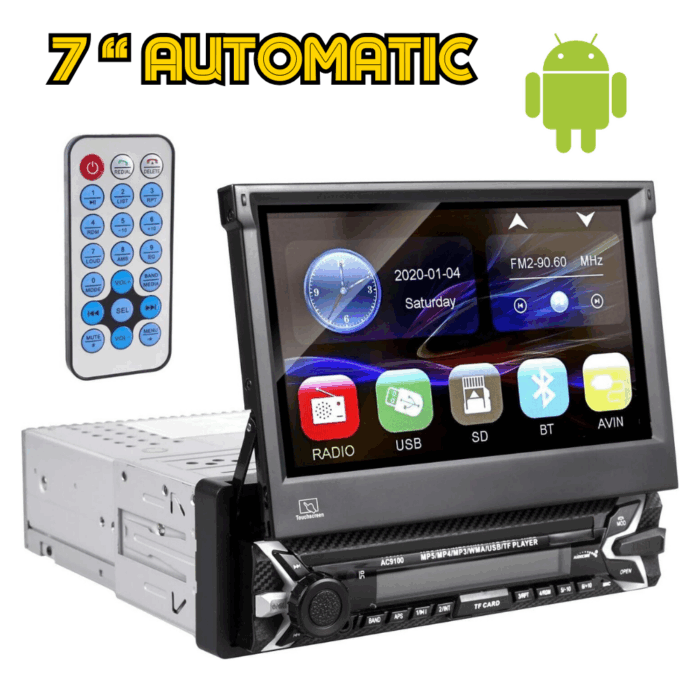Autoradio 7 Pollici Stereo a Scomparsa 1 Din Pannello Rimovibile Android Apple Carplay Bluetooth Radio Mirror Link USB