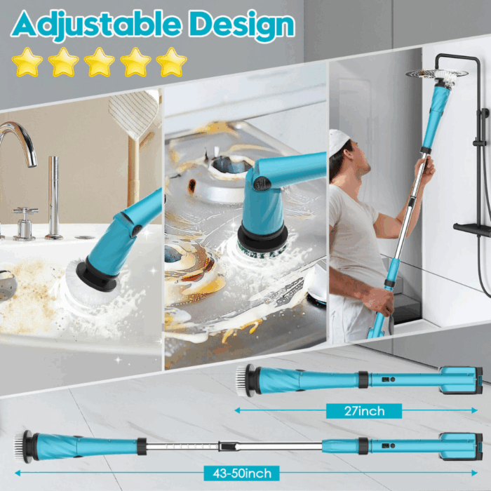 Spazzola Rotante 4 in 1 Scrubber a Batteria 26V Diverse Altezze per Pulizia Profonda Pavimenti, Pareti