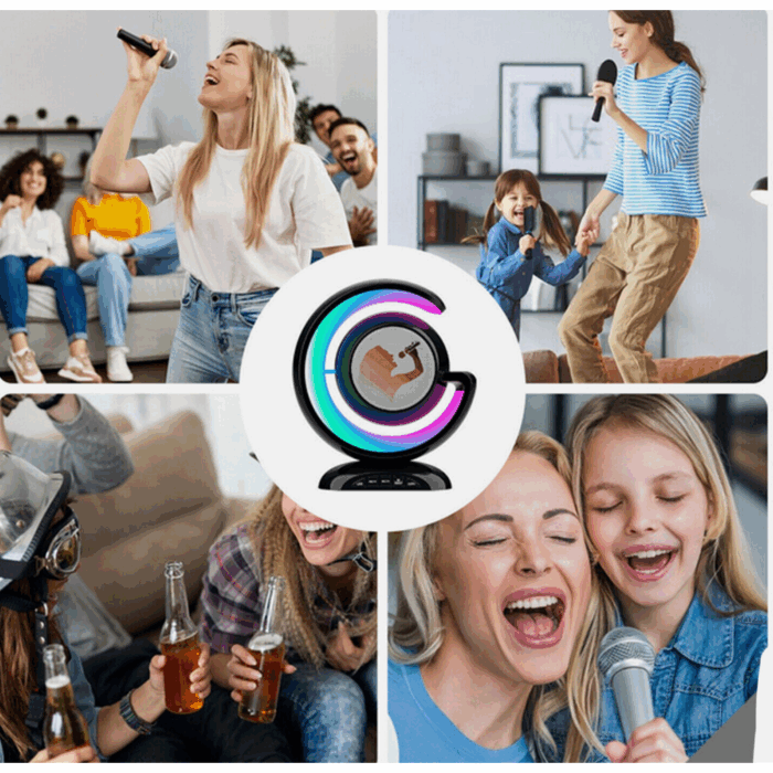 Mini Cassa Karaoke 2 Microfoni Bluetooth Wireless Altoparlante Luci Colorate Portatile