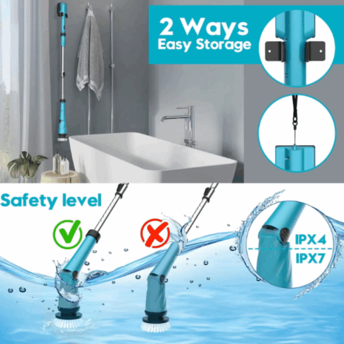 Spazzola Rotante 4 in 1 Scrubber a Batteria 26V Diverse Altezze per Pulizia Profonda Pavimenti, Pareti