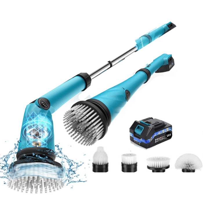 Spazzola Rotante 4 in 1 Scrubber a Batteria 26V Diverse Altezze per Pulizia Profonda Pavimenti, Pareti