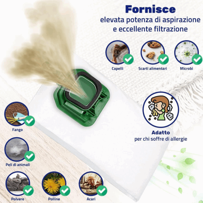 Kit 6 Sacchetti per Aspirapolvere Folletto VK140 - VK150 | Ricambio Compatibile Top Quality