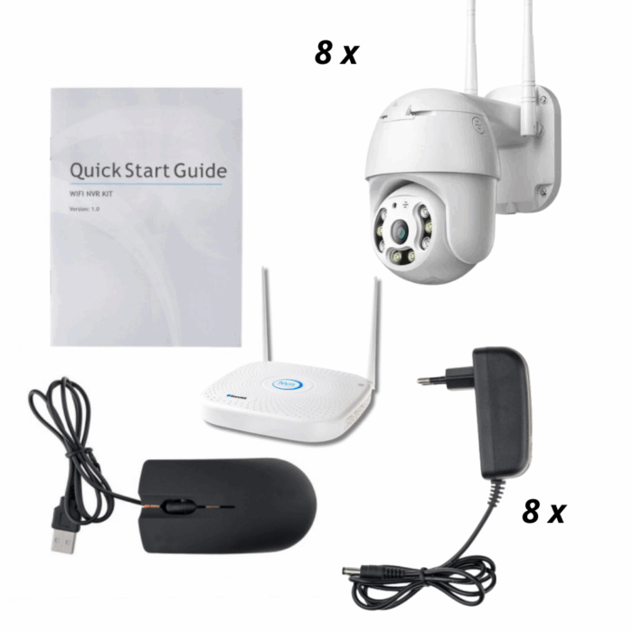Kit 8 Telecamere Wi-Fi Motorizzate 360°| Videosorveglianza Infrarossi Audio