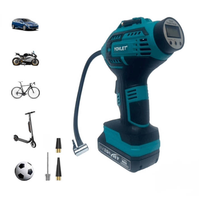 Kit 4 Pz Compressore, Idropulitrice, Soffiatore, Torcia Emergenza a Doppia Batteria 48V