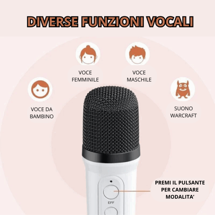 Mini Cassa Karaoke 2 Microfoni Bluetooth Wireless Altoparlante Luci Colorate Portatile