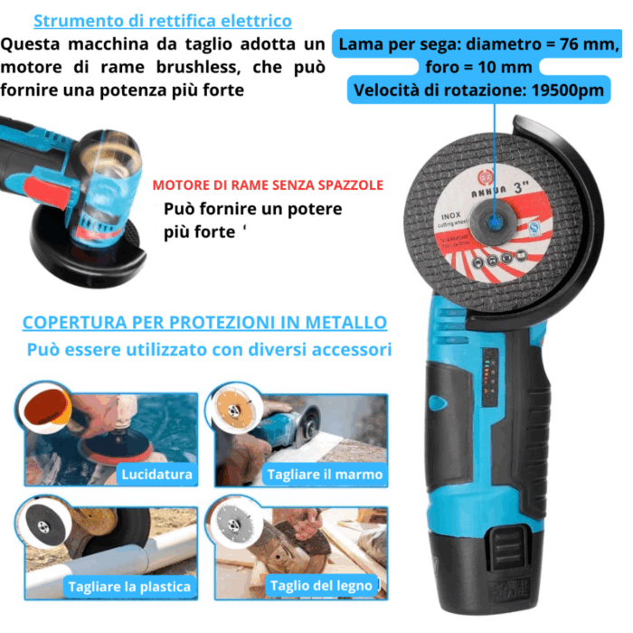 Kit Trapano Avvitatore + Smerigliatrice Flex con 2 Batterie 48V 2AH 4 Dischi 76mm