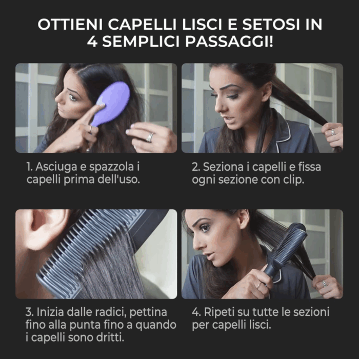 Piastra Lisciante 2 in 1 Pettine Spazzola 130° - 200° Anticrespo Tecnologia in Ceramica