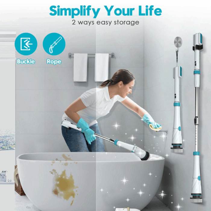Spazzola Rotante 4 in 1 Scrubber a Batteria 26V Diverse Altezze per Pulizia Profonda Pavimenti, Pareti