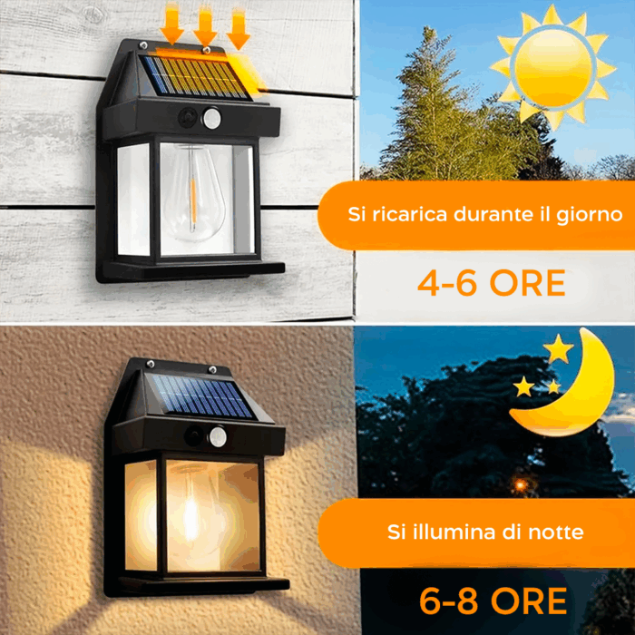 Appliques Ricarica Solare 600LM Lampada a Parete da Esterno, Luce Calda con Sensore di Movimento