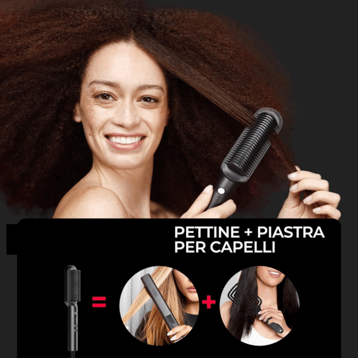 Piastra Lisciante 2 in 1 Pettine Spazzola 130° - 200° Anticrespo Tecnologia in Ceramica