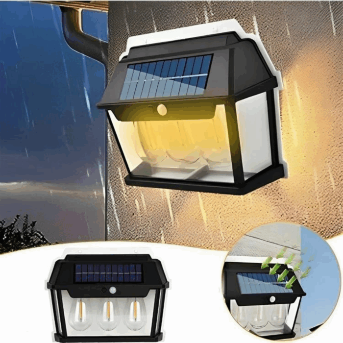 Appliques Solari 3 Lampadine LED Lampada da Parete Sensore Crepuscolare e Movimento Luce Calda
