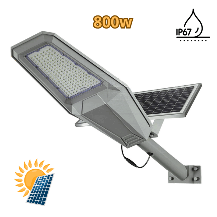 Lampione Stradale 800W a Ricarica Solare, Pannello Crepuscolare IP67 Luce Bianca Fredda per Esterni
