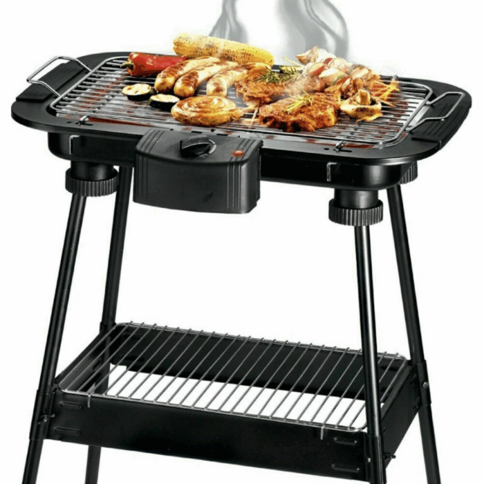 Barbecue Elettrico 2 in 1 BBQ Bistecchiera 2000W Grill 2 Ripiani con Piedistallo per Carne, Pesce, Verdure