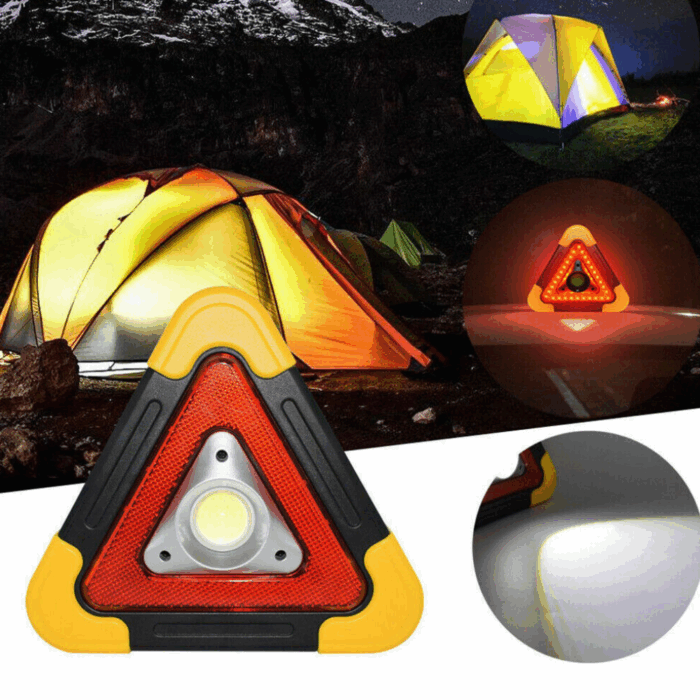 Triangolo di Emergenza Stradale COB a LED, USB, Ricarica Solare 30, Soccorso Auto e Moto