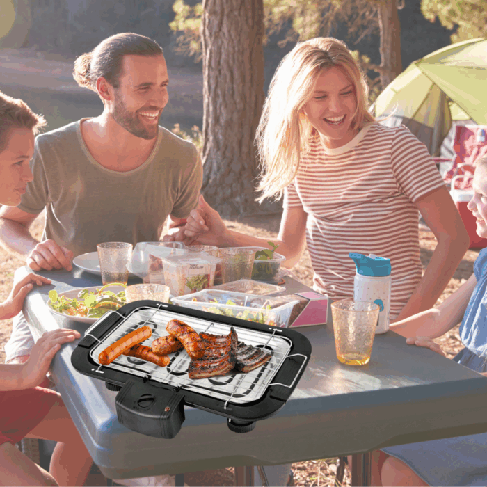 Barbecue Elettrico 2 in 1 BBQ Bistecchiera 2000W Grill 2 Ripiani con Piedistallo per Carne, Pesce, Verdure