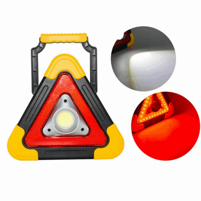 Triangolo di Emergenza Stradale COB a LED, USB, Ricarica Solare 30, Soccorso Auto e Moto