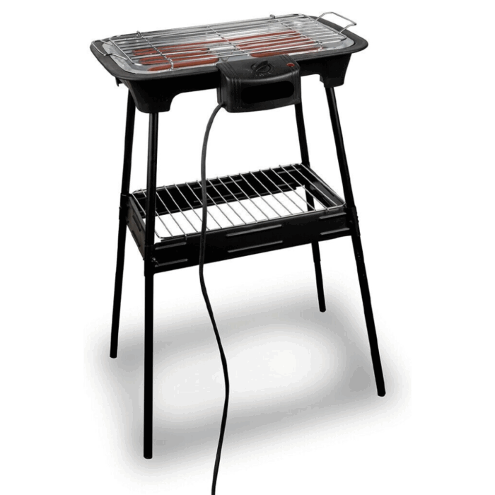 Barbecue Elettrico 2 in 1 BBQ Bistecchiera 2000W Grill 2 Ripiani con Piedistallo per Carne, Pesce, Verdure