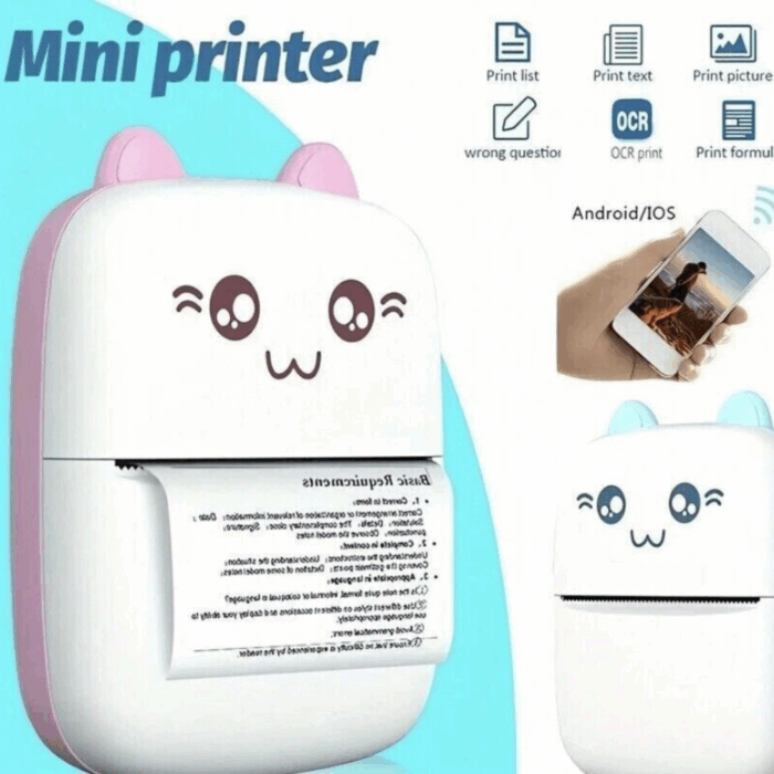 Mini Stampante Termica Wireless Portatile Bluetooth, Stampa Senza Inchiostro, Bianco e Nero
