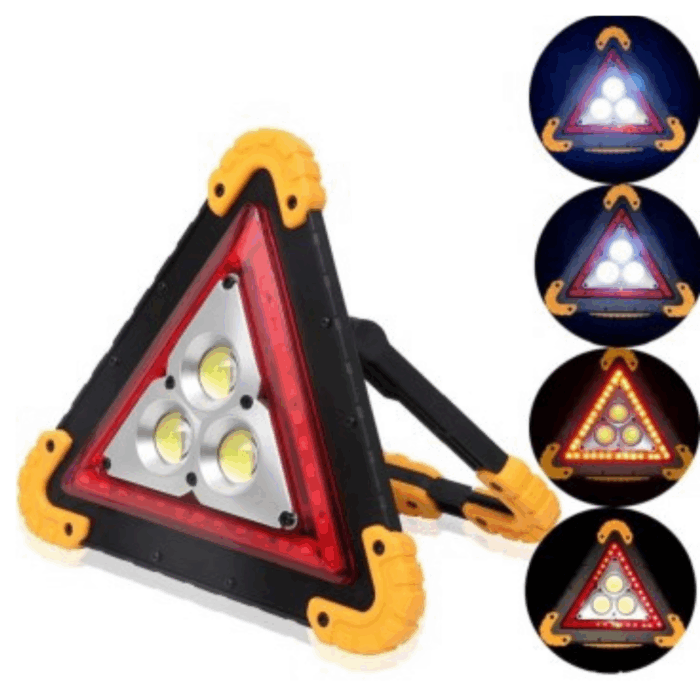 Triangolo di Emergenza Stradale COB a LED, USB, Ricarica Solare 30, Soccorso Auto e Moto