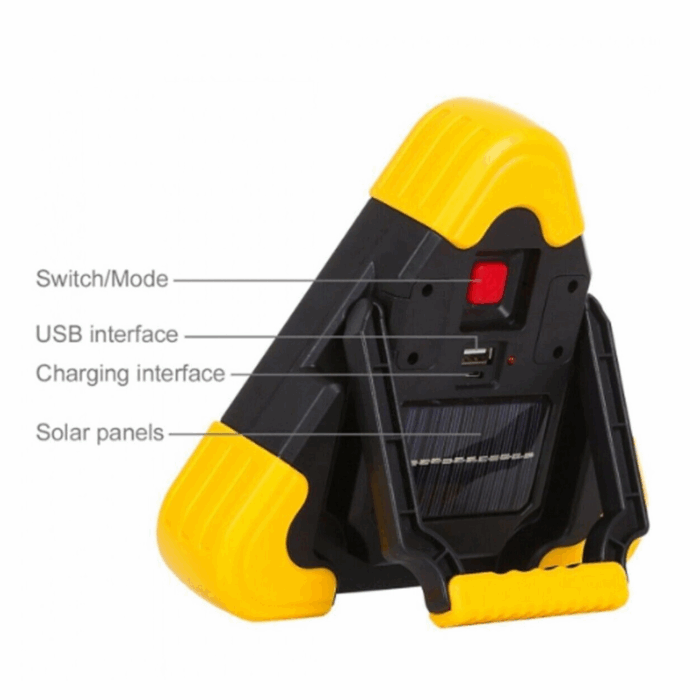 Triangolo di Emergenza Stradale COB a LED, USB, Ricarica Solare 30, Soccorso Auto e Moto