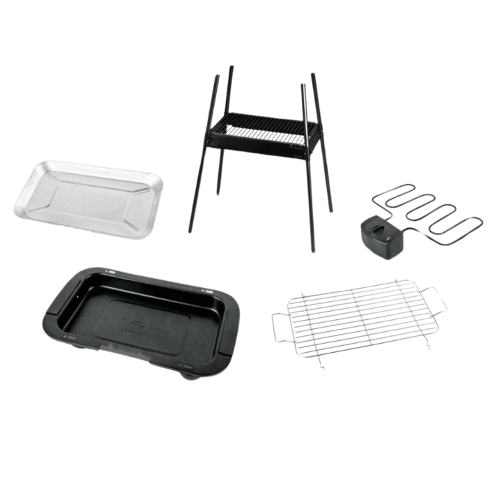 Barbecue Elettrico 2 in 1 BBQ Bistecchiera 2000W Grill 2 Ripiani con Piedistallo per Carne, Pesce, Verdure