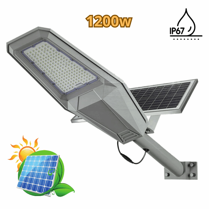 Lampione Stradale 1200W a Ricarica Solare, Pannello Crepuscolare IP67 Luce Bianca Fredda per Esterni