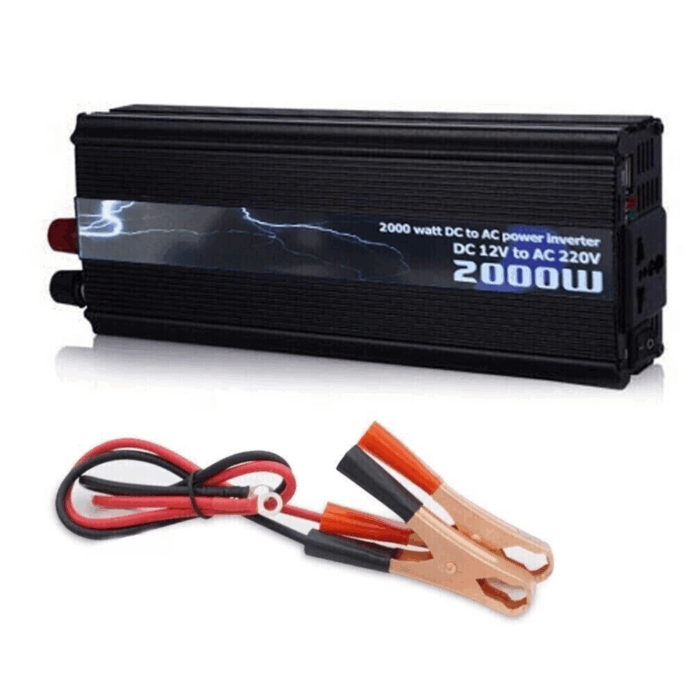 Inverter da 2000W 12V 220V Portatile con Pinze per Impianto Fotovoltaico, Auto, Camper, Barca