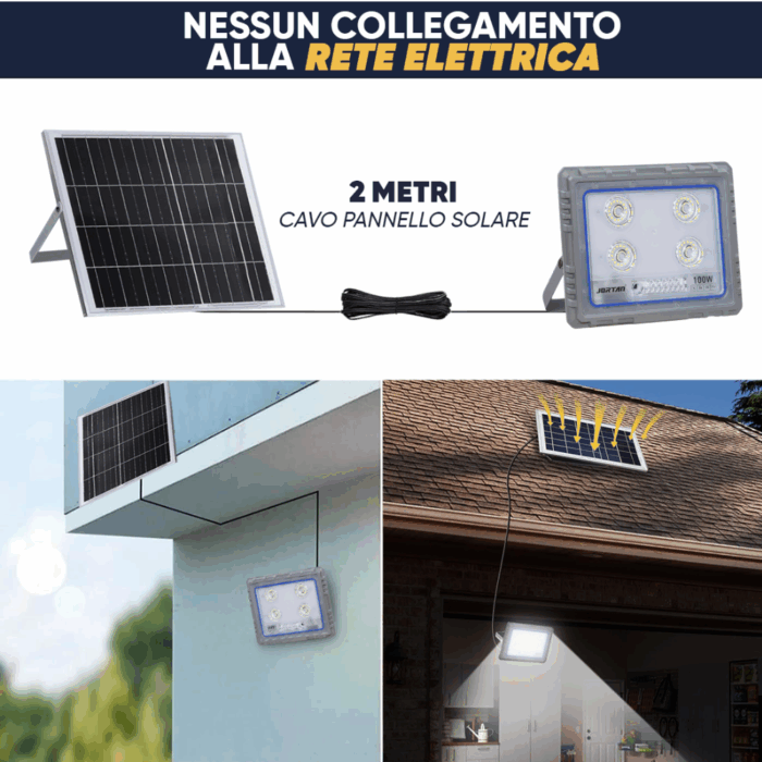 Faro Solare 100W Slim Sensore Crepuscolare IP66 per Esterni con Telecomando