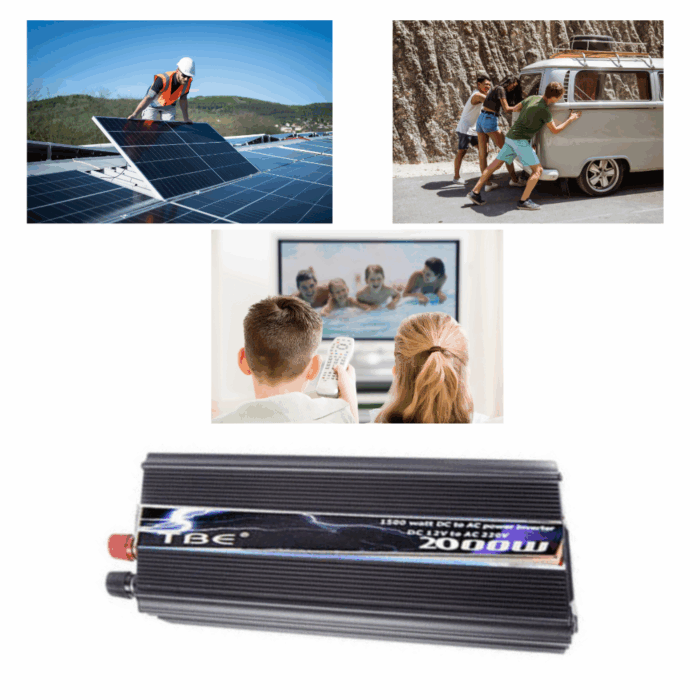 Inverter da 2000W 12V 220V Portatile con Pinze per Impianto Fotovoltaico, Auto, Camper, Barca