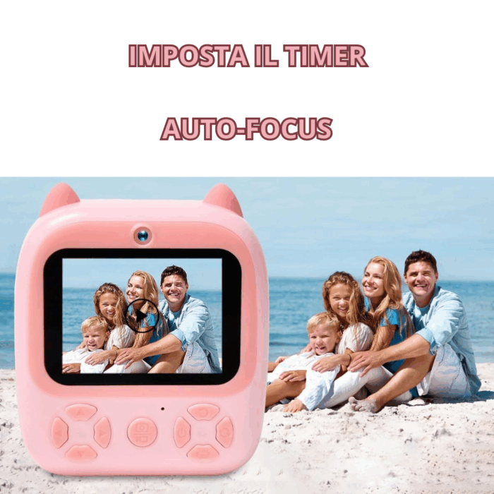 Stampante Istantanea per Bambini Doppia Lente Digitale Bianco e Nero 1080p, Foto, Video, Giochi