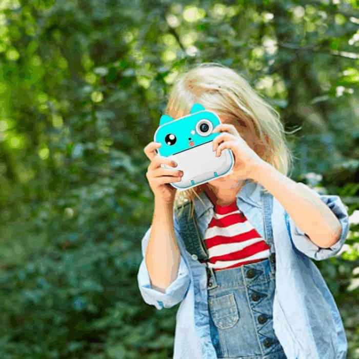 Stampante Istantanea per Bambini Doppia Lente Digitale Bianco e Nero 1080p, Foto, Video, Giochi