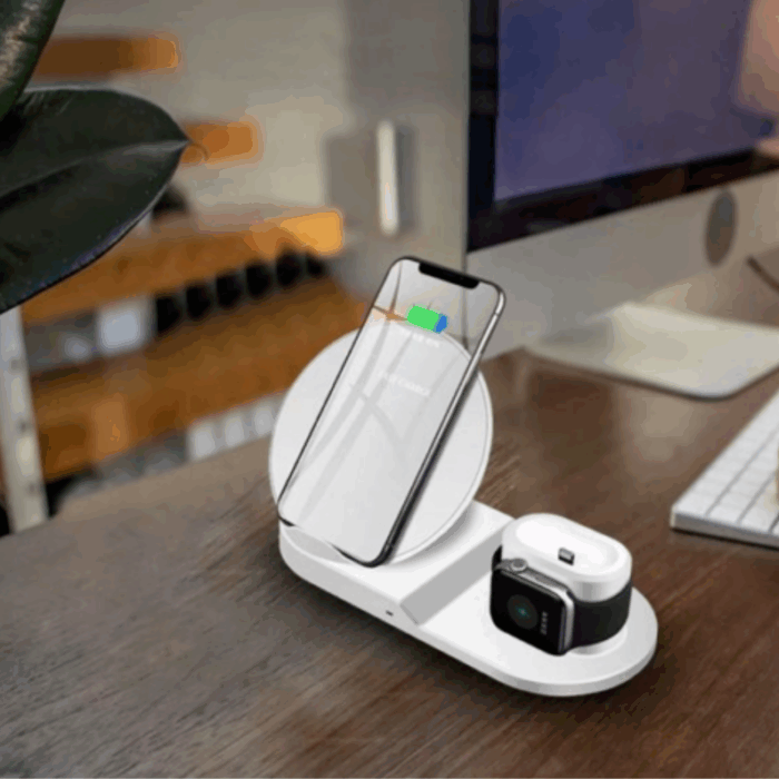 Caricabatterie Veloce 3 in 1 Wireless | Carica Smartphone, Auricolari e Smartwatch Senza Fili e in Mobilità