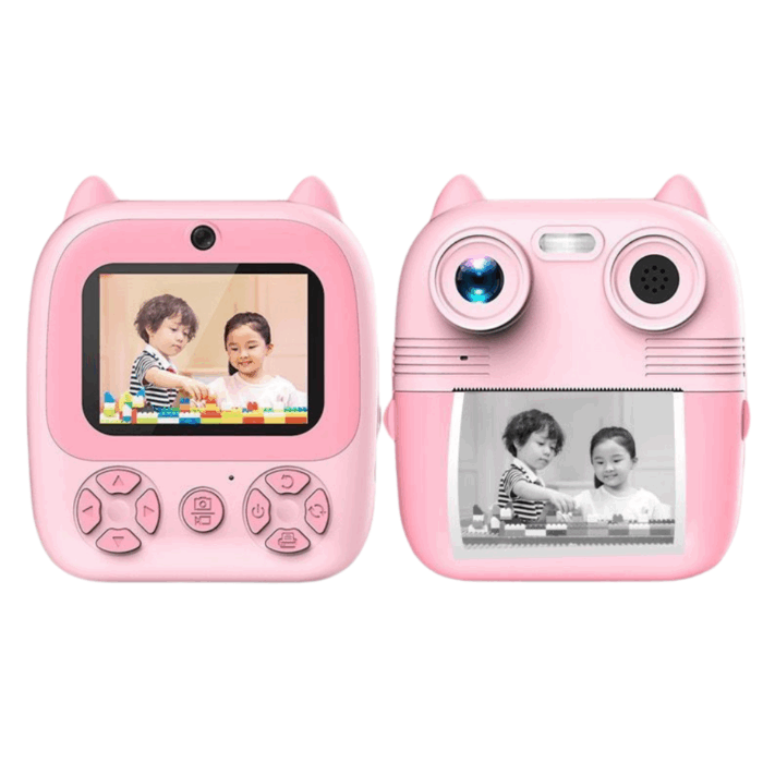 Stampante Istantanea per Bambini Doppia Lente Digitale Bianco e Nero 1080p, Foto, Video, Giochi