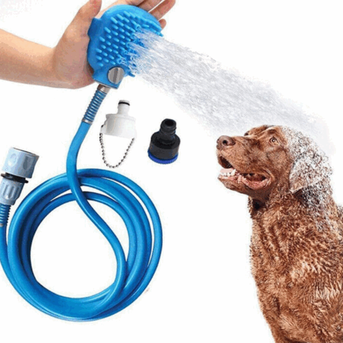 Guanto Massaggiante con Filo Doccia 2 in 1, Tubo Integrato, Aggancio Universale per Animali Domestici