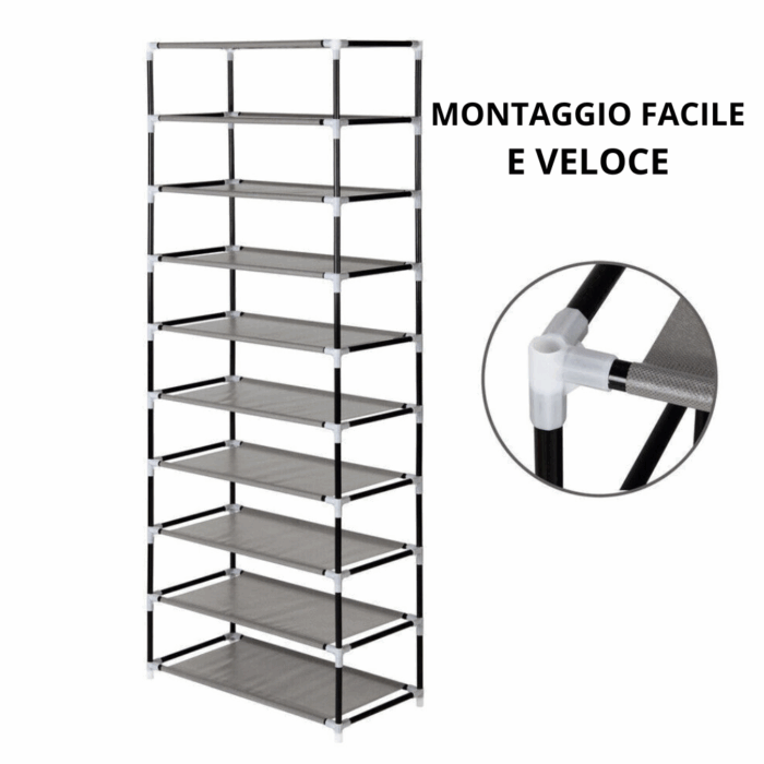 Scarpiera con Tenda Impermeabile 9 Ripiani 27 Paia di Scarpe, Scaffale Acciaio, Tessuto TNT, Salvaspazio