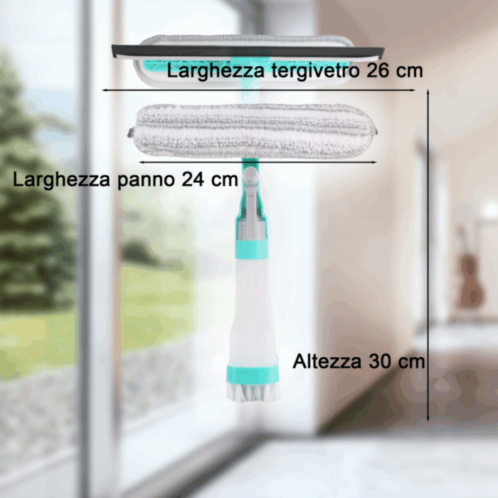 Lavavetri 4 in 1 Bottiglia Spray, Panno in Microfibra, Tergivetro, Spazzola per Finestre, Specchi, Multifunzione