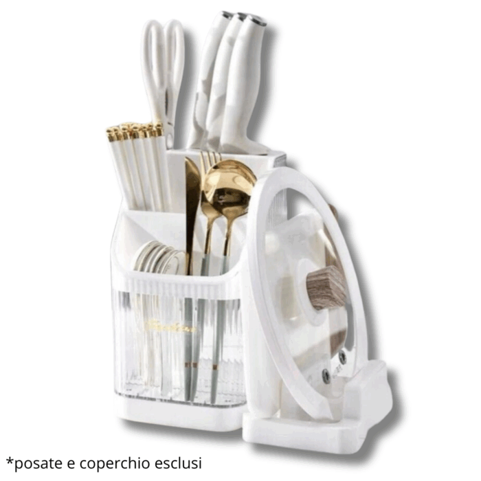 Portaposate e Porta Coperchio 2 in 1, Design Moderno per Cucina, Posate