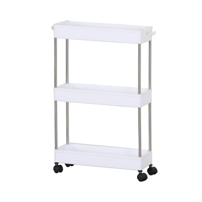 Carrello Portaoggetti 3 Ripiani con Ruote Salvaspazio, Mensole Stretto per Bagno, Cucina, Ufficio