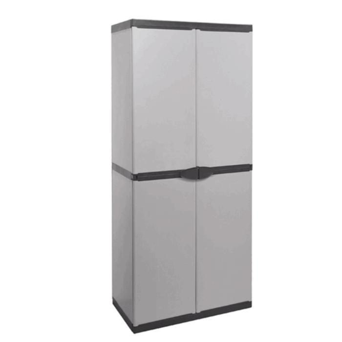 Armadio 2 Ante Portascope con Ripiani, Mobiletto per Esterni e Interni in Resina PVC, Portaoggetti