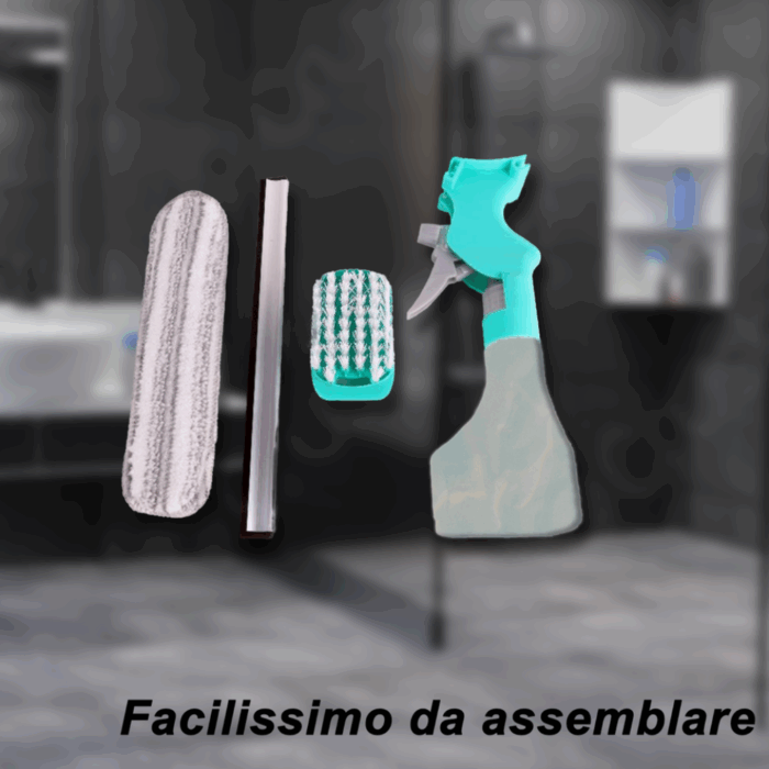 Lavavetri 4 in 1 Bottiglia Spray, Panno in Microfibra, Tergivetro, Spazzola per Finestre, Specchi, Multifunzione