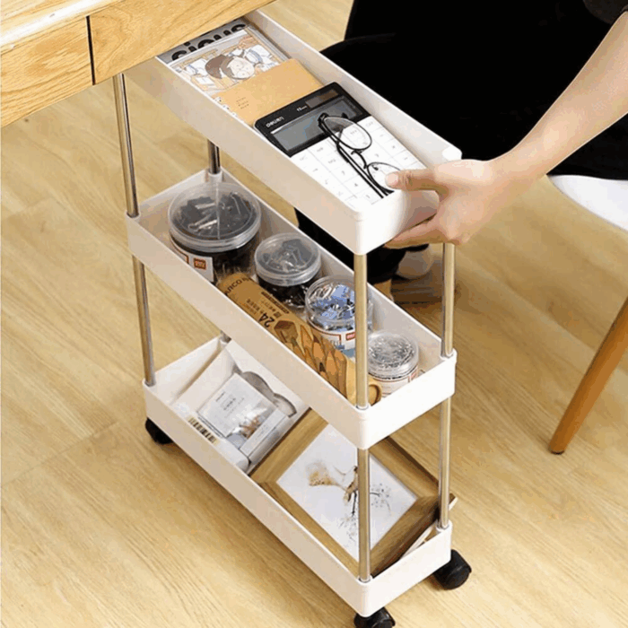 Carrello Portaoggetti 3 Ripiani con Ruote Salvaspazio, Mensole Stretto per Bagno, Cucina, Ufficio
