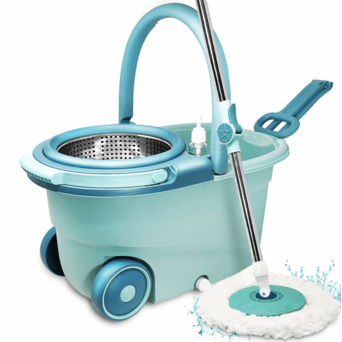 Mocio Mop con Cestello Rotante e Strizzante – Secchio Lavapavimenti Automatico con Panno Microfibra