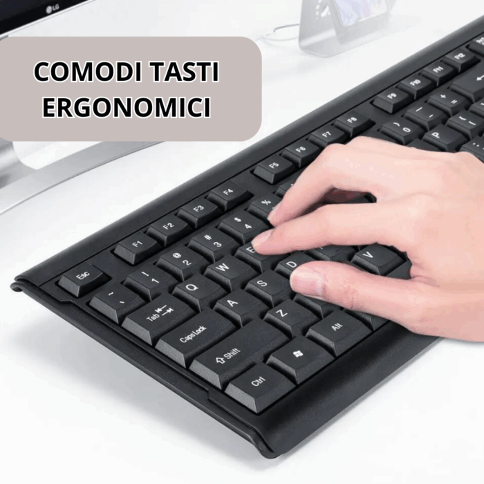 Tastiera QWERTY con Mouse Ambidestro, Tasti Ergonomici per Computer PC TV