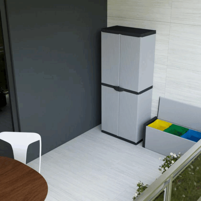 Armadio 2 Ante Portascope con Ripiani, Mobiletto per Esterni e Interni in Resina PVC, Portaoggetti
