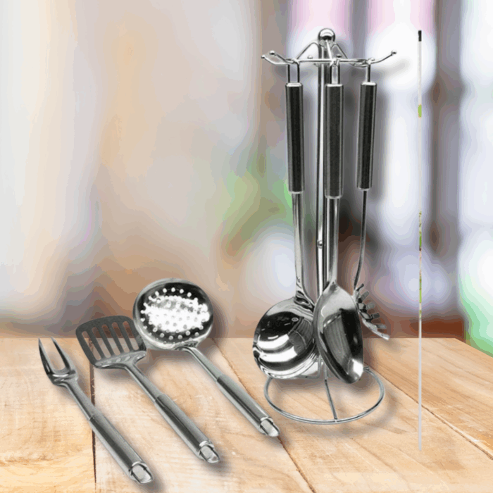 Set 6 Pezzi da Cucina Stand in Acciaio Inox Mensili Utensili per la Casa