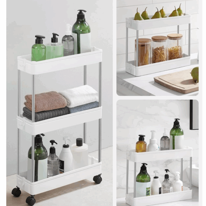 Carrello Portaoggetti 3 Ripiani con Ruote Salvaspazio, Mensole Stretto per Bagno, Cucina, Ufficio