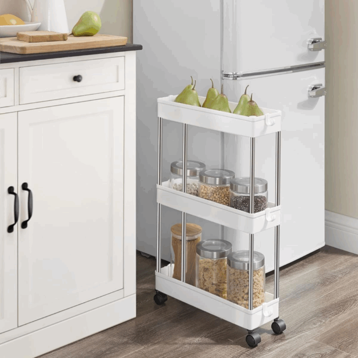 Carrello Portaoggetti 3 Ripiani con Ruote Salvaspazio, Mensole Stretto per Bagno, Cucina, Ufficio