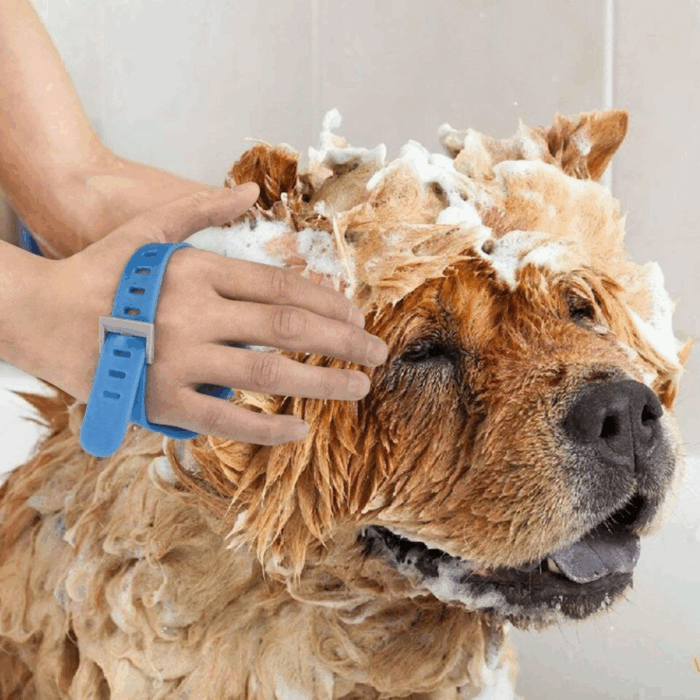 Guanto Massaggiante con Filo Doccia 2 in 1, Tubo Integrato, Aggancio Universale per Animali Domestici