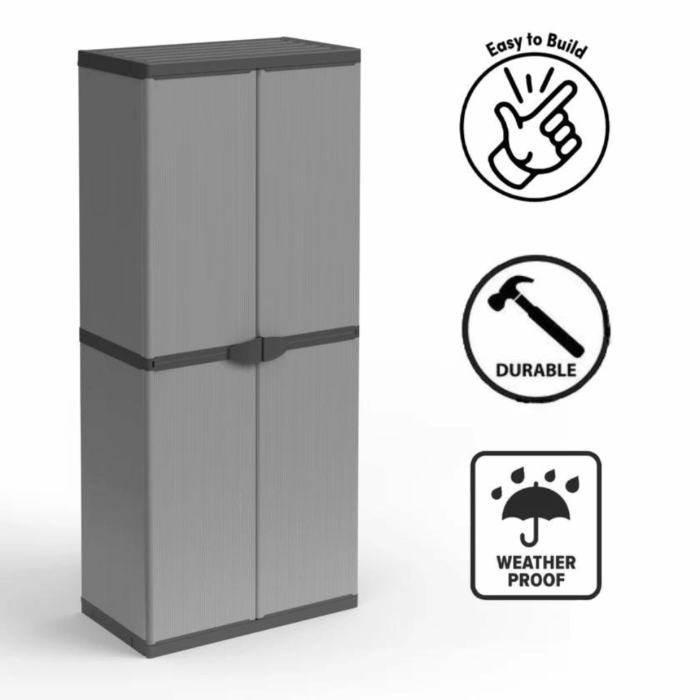 Armadio 2 Ante Portascope con Ripiani, Mobiletto per Esterni e Interni in Resina PVC, Portaoggetti