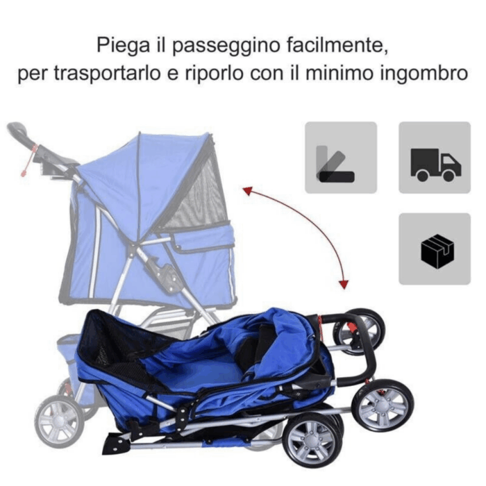 Passeggino Pieghevole per Animali con Portaoggetti e Portabottiglie 4 Ruote Cerniere Tessuto Impermeabile